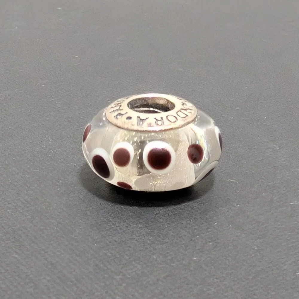 Pandora Women's Retired Sterling Silver White Purple Bubbles‎ Murano Glass Charm